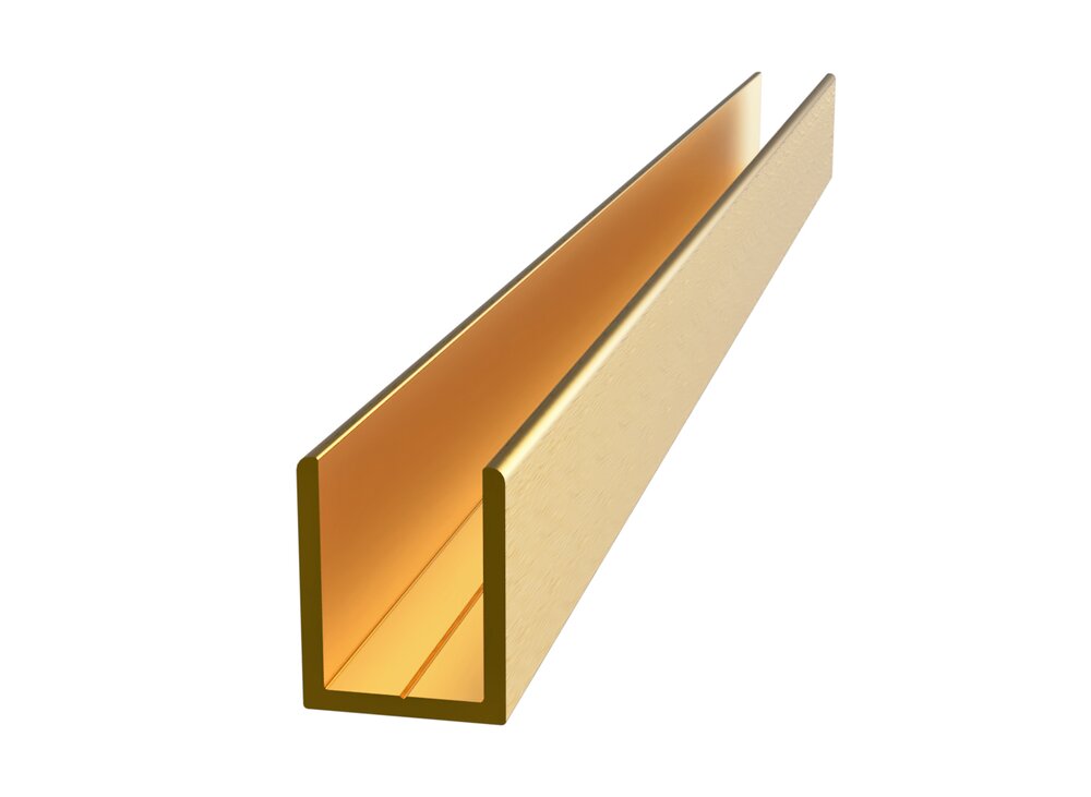 U-PROFIL 8MM GLASS BØRSTET MESSING 11,1X14X8,7X2500MM