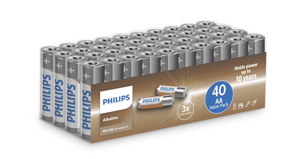 BATTERI AA/LR6 40PK ALKALINE PHILIPS