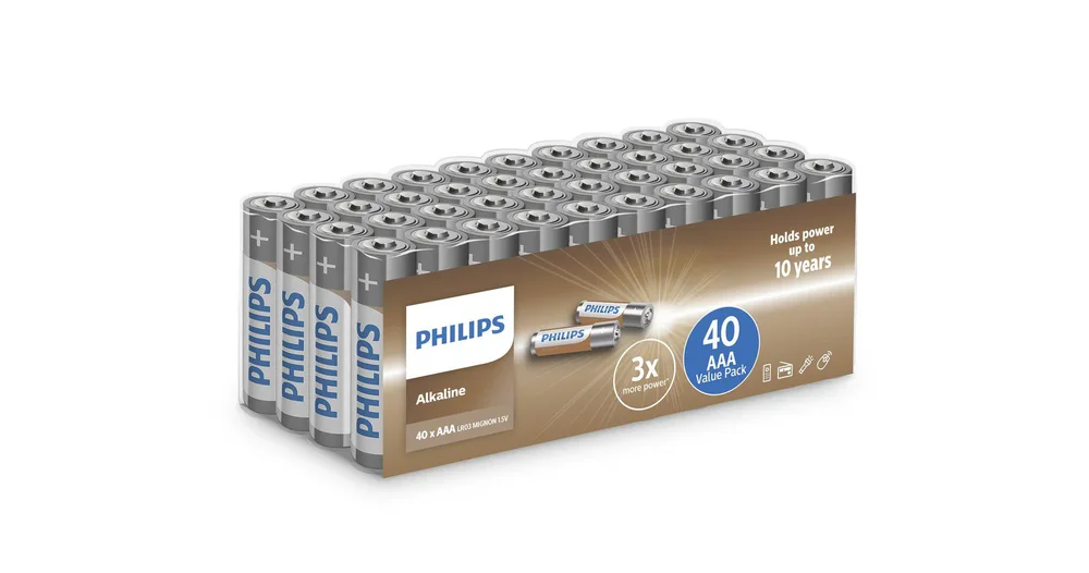 BATTERI AAA/LR03 40PK ALKALINE PHILIPS