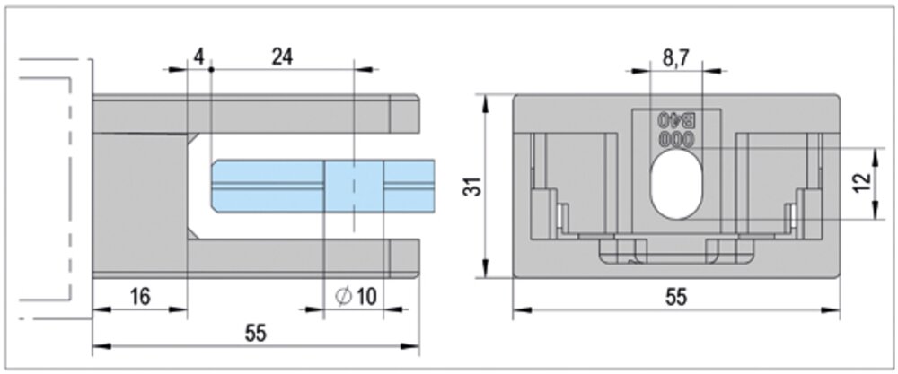 KLEMF 4K 55X55 10-13MM A4 BØRSTET  INKL SIKKERH.PIN.UTEN PAK